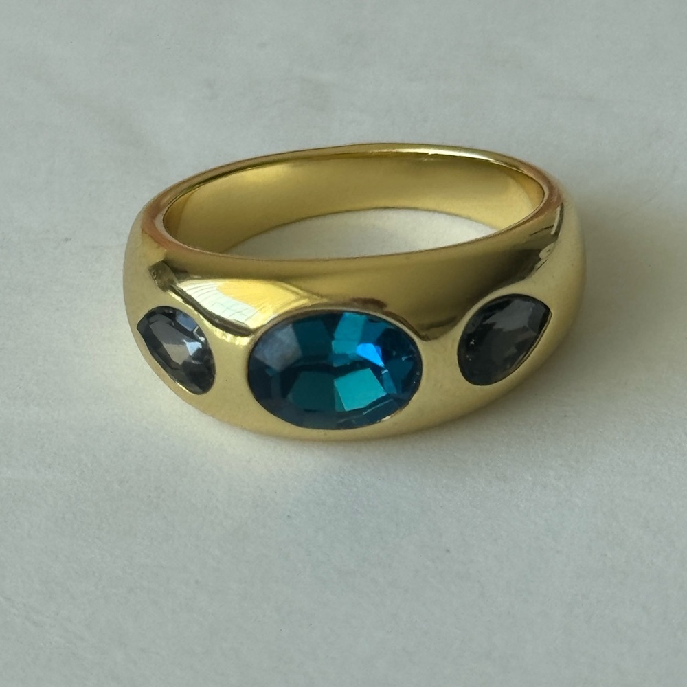 Gorjana Band Ring Nova Gold Plated Crystal Blue Sz.7 - Picture 12 of 12